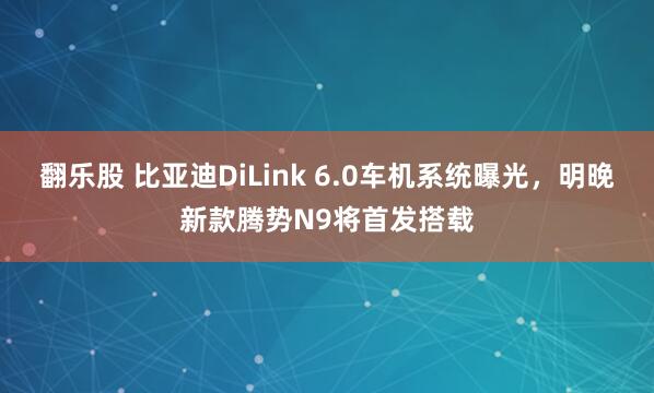 翻乐股 比亚迪DiLink 6.0车机系统曝光，明晚新款腾势N9将首发搭载