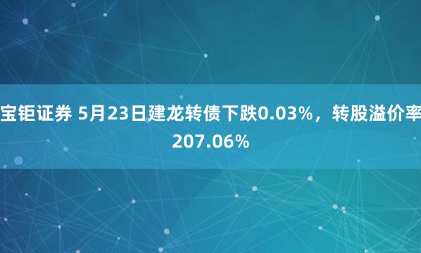宝钜证券 5月23日建龙转债下跌0.03%，转股溢价率207.06%